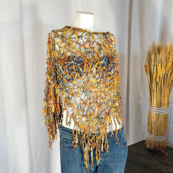 Other - Boho Mesh Woven Ribbon Cover-up Poncho